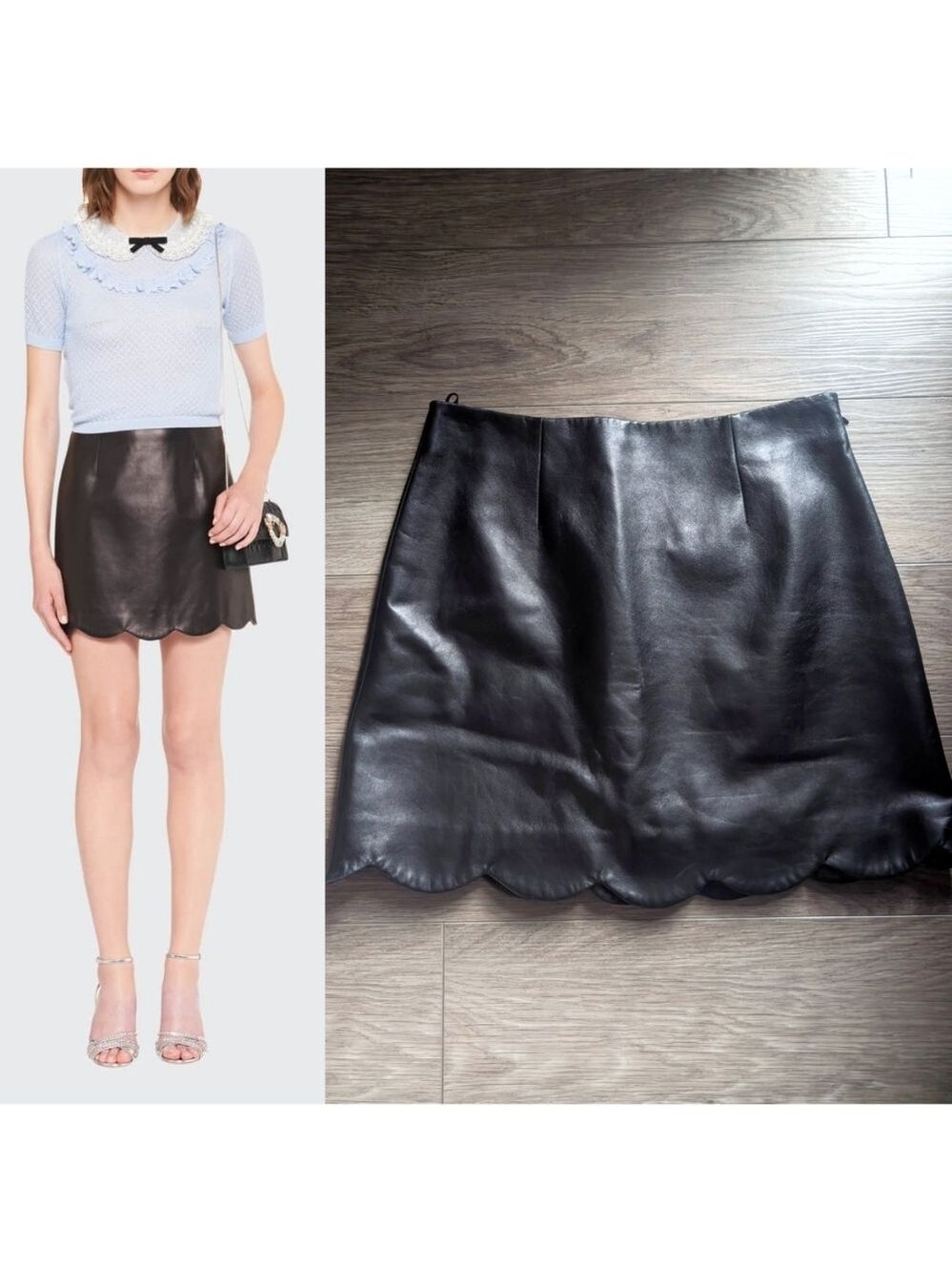 NWT Miu Miu | Black Nappa Leather Scallop Mini Skirt IT40 US4 (MPD632)
